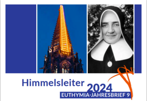 Titelseite des Jahresbriefes mit der Abbildung der Himmeldleiter am Turm der Lamberti-Kirche und Schwester Euthymias.