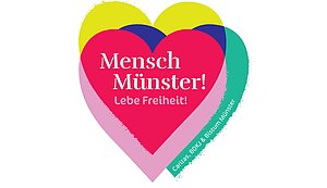 Ein buntes Herz mit der Aufschrift "Mensch Münster! Lebe Freiheit!". Ein buntes Herz mit der Aufschrift "Mensch Münster! Lebe Freiheit!".