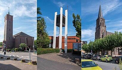 Collage mit Fotos von drei Kirchen
