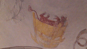 Gewölbemalerei in der Friedenskirche in Selm: Ein Kalb in einer Wiege