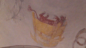 Gewölbemalerei in der Friedenskirche in Selm: Ein Kalb in einer Wiege Gewölbemalerei in der Friedenskirche in Selm: Ein Kalb in einer Wiege
