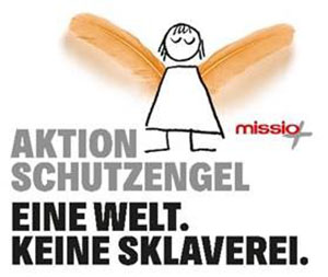 Logo der missio-Aktion Schutzengel „Eine Welt. Keine Sklaverei“.  