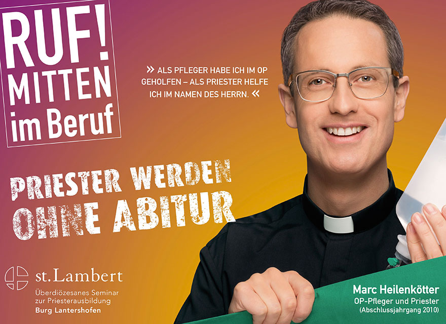 Das Plakat der Kampagne zeigt Pfarrer Marc Heilenkötter.
