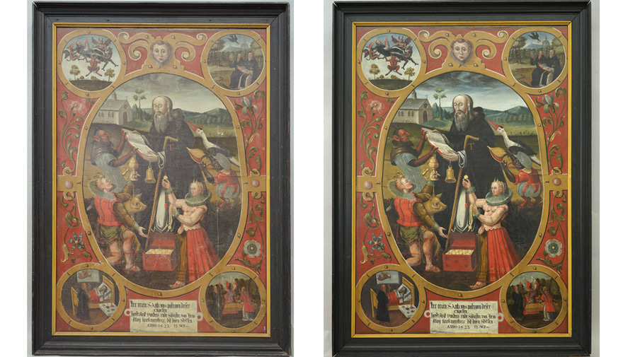 Der Vergleich des Vor- und Endzustands zeigt den neuen Glanz, in dem das Gemälde erstrahlt.