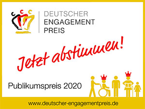 Grafik mit der Aufschrift: Jetzt abstimmen! Publikumspreis 2020 Grafik mit der Aufschrift: Jetzt abstimmen! Publikumspreis 2020