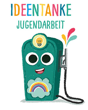 das Logo der "Ideentanke Jugendarbeit": Eine Zeichnung, die eine grüne Zapfsäule darstellt. 