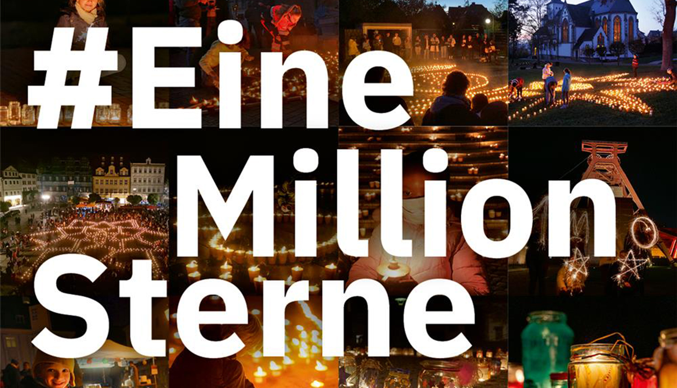 Symbolbild zur Aktion: Unzählige Kerzen und der Schriftzug #Eine Millionen Sterne.