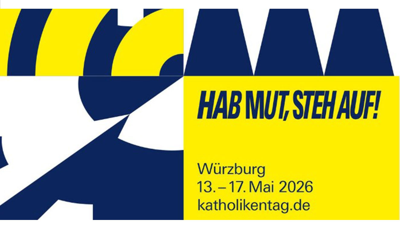 Logo für den Katholikentag 2026 mit der Aufschrift: Hab Mut, steh auf! Würzburg vom 13. - 17. Mai 2026. katholikentag.de