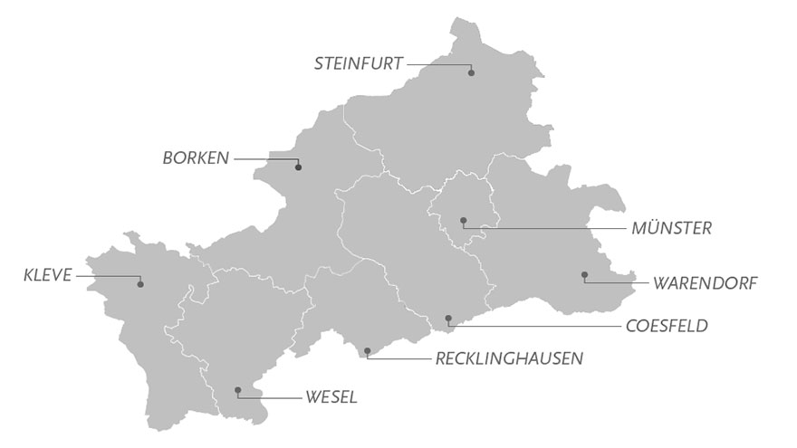 Karte der Kreisdekanate im Bistum Münster